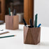 Black Walnut Wooden Pencil Box, Multiple-Use Desk Writing Stationary Organizer Wood Pen Holder Cups Office School Supplies Storage (Prismatic Shap...