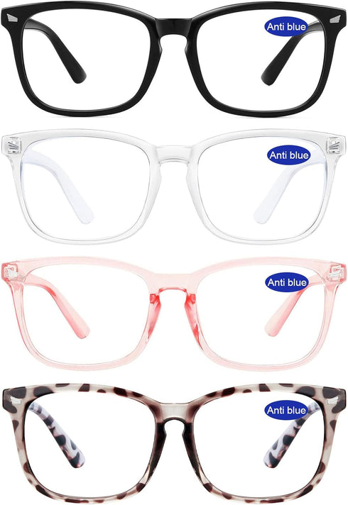 4 Packs Reading Glasses 1.0 for Women Blue Light Blocking Square Computer Readers 1.00 1.25 1.5 1.75 2.0 2.25 2.5 2.75 3.0 3.5 4.0 5.0 6.0...