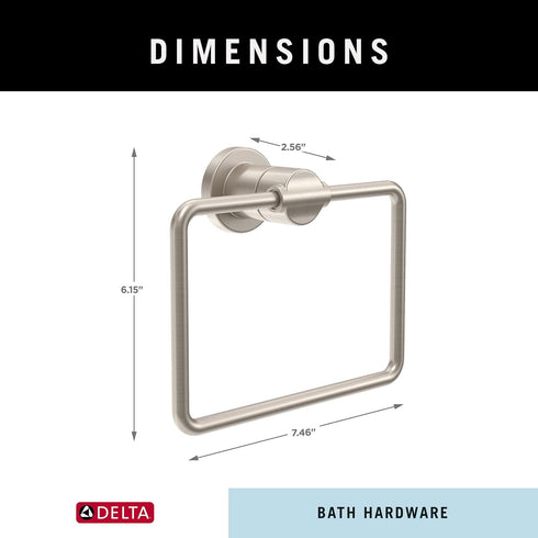 DELTA FAUCET NIC46-DN Nicoli Wall Mount Square Closed Towel Ring Bath Hardware Accessory in Brushed Nickel...