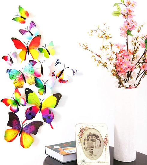 Somotersea 24PCS 3D Butterfly Wall Decal Removable Refrigerator Magnets Stickers Decor for Kids Room Decoration Home and Bedroom Art Mural Rainbow...
