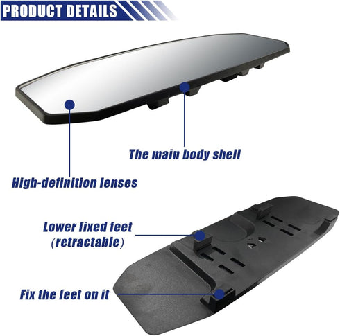 12 Inch Wide Angle Rear View Mirror, Interior Clip on Convex Rear View Mirror, Anti Glare, Clear Tint, Largest Panoramic Lengthened Widened No Bli...