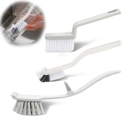 3 Pack Kitchen Cleaning Brush Set, Long Handle Pan Scrubber&Bottle Cup Brush&Groove Gap Brush, Multipurpose Brushes for Stove Sink Dish Bathroom F...