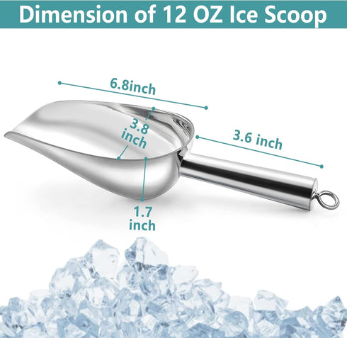 TeamFar 12oz Ice Scoop, Stainless Steel Metal Food Scoop Ice Scooper for Bar Kitchen Party, Multifunction & Easy Storage, Non-Toxic & Sturdy, Smoo...