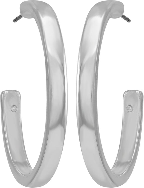 GUESS "Basic" Silver Logo Open Hoop Earrings...