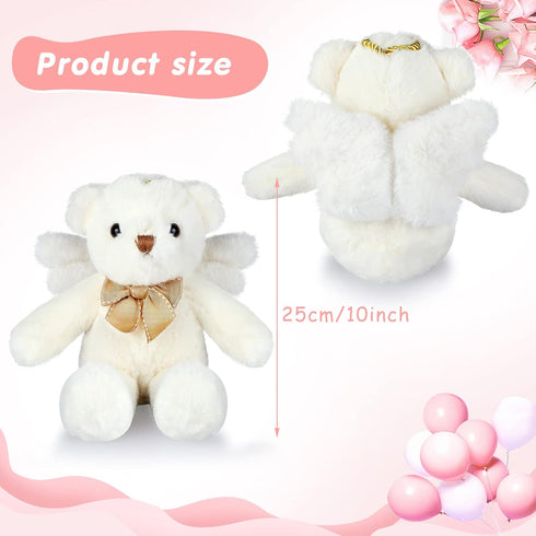 Angel Bear Plush Stuffed Animal with Wings White Bear Dolls for Boys Girls Birthday Gift (Ribbon Bow, 10 Inch)...