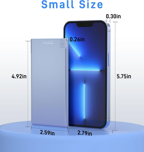 TNTOR Portable Charger, 5000mAh Ultra Slim Power Bank with Built in Lightning Cable Compatible with iPhone 14/13/12/11/X/8/7 Series Blue......