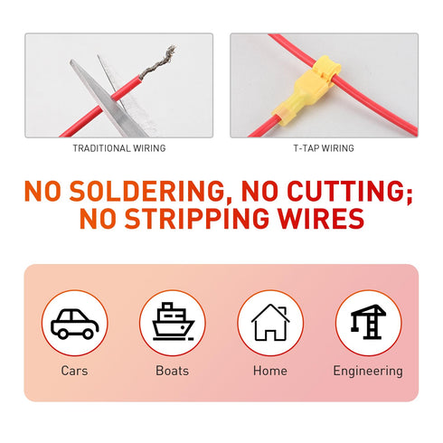 Nilight 120PCS/60 Pairs Quick Splice Disconnect Wire Terminals T-Tap Spade Wire Connectors Yellow 12-10 AWG Male Female Fully Insulated Electrical...