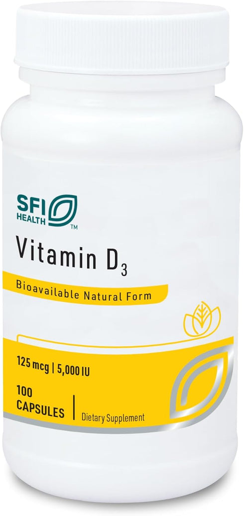 Klaire Labs Vitamin D3 5000 IU - High Potency Vitamin D 125mcg - Immune Support - Helps Promote Bone & Heart Health - Hypoallergenic (100 Capsules...