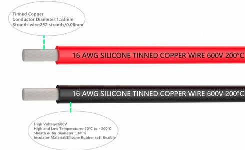 16 awg Electronic Wire,66 Feet Silicone Wire Flexible Tinned Copper Wire High Temperature Resistance 2 Separated Wires 33 ft Black and 33 ft Red S...