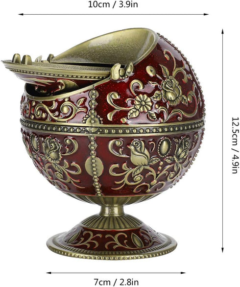 Windproof Ashtray with Flip Lid, Global Shaped Dragon Pattern Zinc Alloy Smoking Ash Tray for Home Office Crafts Decoration...