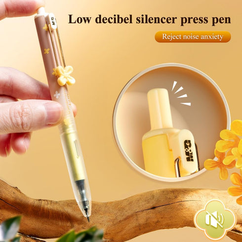 M&G Gel Pens, 4 PCS Black Gel Pens Fine Point 0.5mm, Retractable Gel Ink Rollerball Pens, Cute Gel Ink Pens with Flower for Smooth Writing Men Wom...