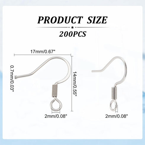 Pandahall 200pcs Stainless Steel Hypoallergenic Earring Hooks Fish Earwire with Coil for Jewelry Makings 14x17x2mm...