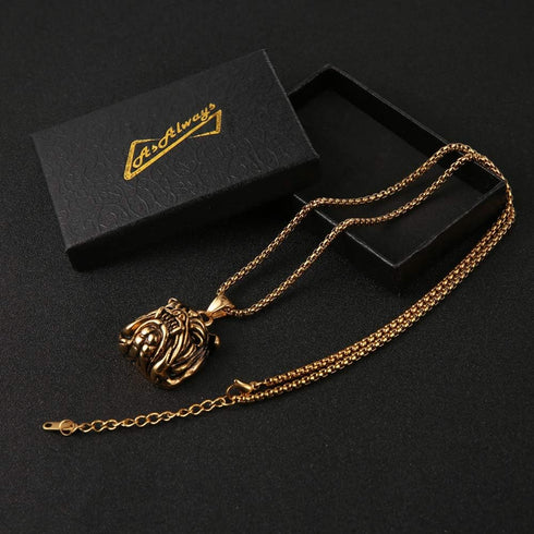 Fierce expression pet pendant gift gold-plated stainless steel bulldog head necklace 22+2 inch chain...