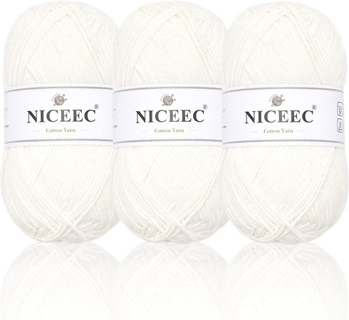 NICEEC 3 Skeins Soft Cotton Yarn 5ply Baby Cotton Yarn for Knitting Crochet Baby Weight Yarn Cotton Blend Yarn Total Length 3×220m(3×240 yds,100g×...