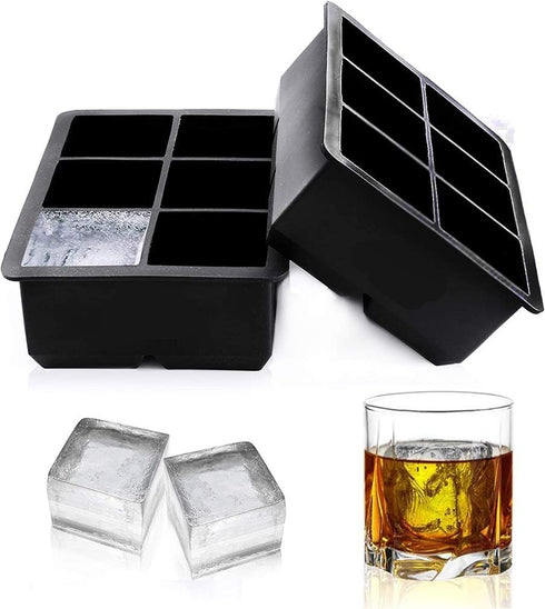 Ice Cube Trays Large Size Flexible 6 Cavity Ice Cube Square Molds for Whiskey and Cocktails, Keep Drinks Chilled (2Pcs)...