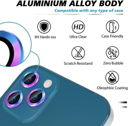 CloudValley for iPhone 12 Pro Max Camera Lens Protector, Premium Tempered Glass Film Aluminum Alloy Camera Ring Cover Protection Fit for iPhone 6....