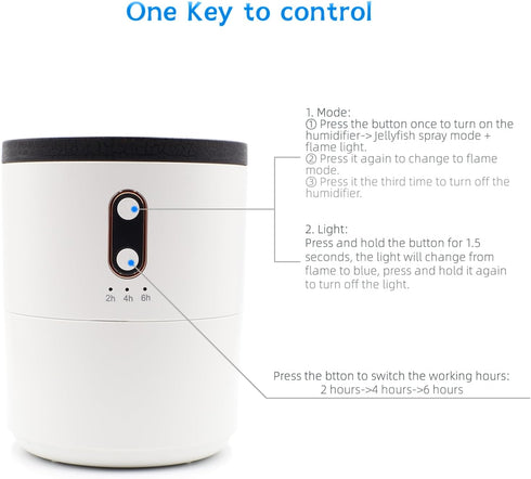 Humidifier, 500ml USB Desktop Cool Mist Air Humidifier with Night Light, Volcano Diffuser, Jellyfish and Flame 2 Mist Modes, Timer Shutdown, for B...