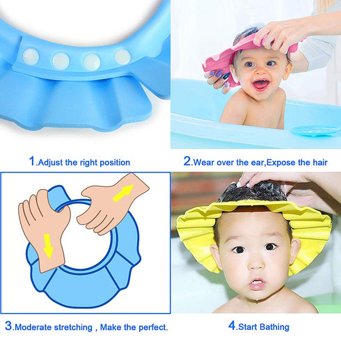 EWIN(R) 4pcs Soft Adjustable Baby Kids Children Shampoo Bath Bathing Shower Cap Hat Wash Hair Shield Hat...
