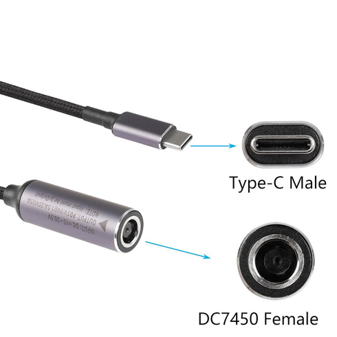 SinLoon PD 100W DC 7.4mm x 5.0mm Female(7.4 x 0.6mm) Input to USB Type C Male Power Charging Cable, 100W DC7450 to Type C Cable with PD Automatic ...