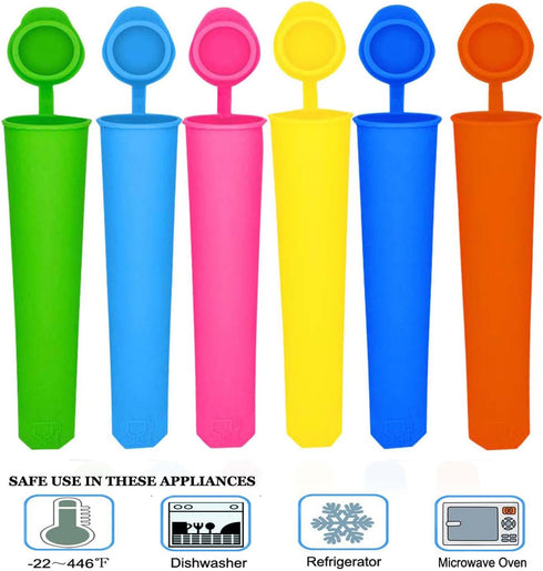Silicone Ice Pop Mold Wpunwen Popsicle Molds with Lids 6 Pcs Silicone Popsicle Molds Reusable Popsicle Tubes with Clean Brush Durable Pure Color...