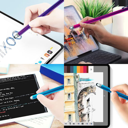 Bundle of 3-Pack 7.3" Extra Long Thin Tip High Precision Universal Capacitive Stylus Pens for Touch Screens and Microfiber Cloth (Purple, Hot Pink...