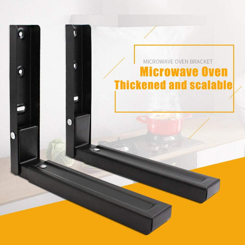 Microwave Wall Mount Brackets, Foldable Arm Adjustable Extensible Wall Hanging Microwave Brackets Oven Stand Shelf Rack Load 100 lb (Black)...