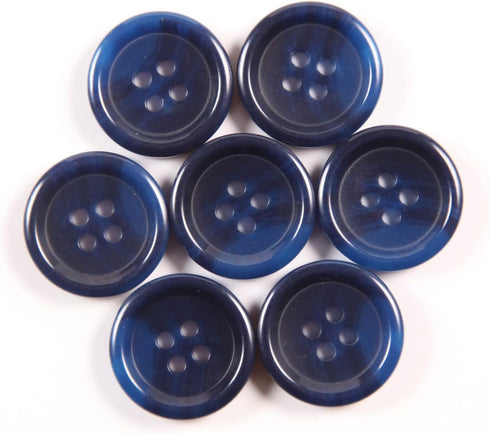 50 Pcs Large 1 inch Blue Buttons for Sewing Round Resin Navy Blue Buttons for Crafts 4 Hole Flatback Coat Buttons for Shirt Sweater DIY and Clothi...