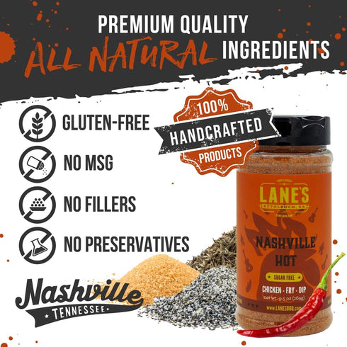 Lane's Nashville Hot Chicken Wing Seasoning, All-Natural Nashville Hot Seasoning, Perfect for Cauliflower, Dips & Fried Chicken Wing Rub, No MSG, ...