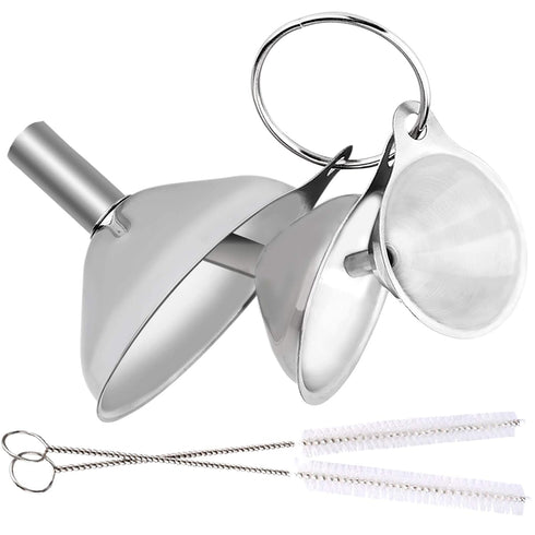 Metal Stainless Steel Funnel, Large Medium Small Funnel Set of 3, Food Grade Mini Funnels for Kitchen Use Filling Bottles Flask Cooking, 2 Brushes...