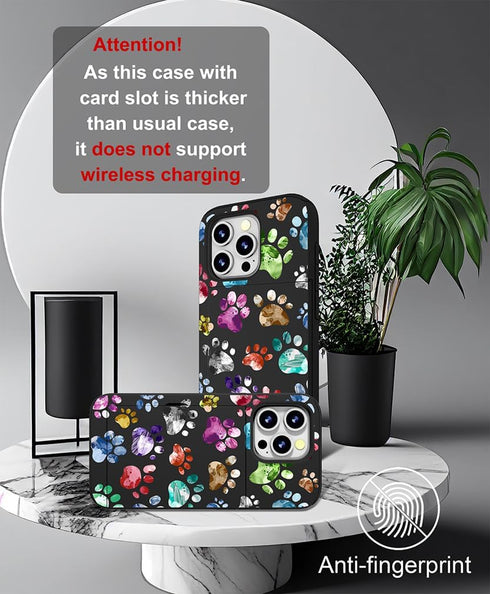 Compatible with iPhone 14 Promax Case Cute with Card Holder Slim Phone 14 Pro Max Wallet Cases for Women/Colorful Doodle Paws Dog Craws Footprints...