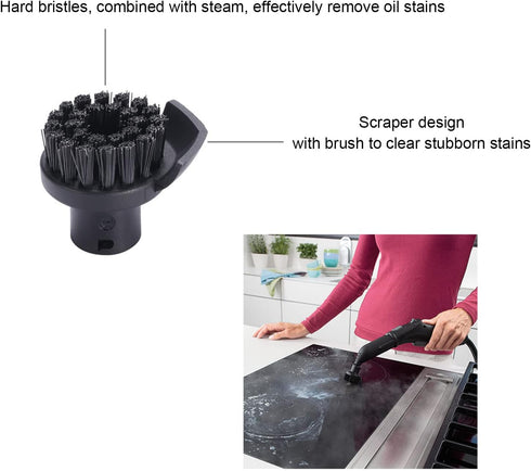 Steam Cleaning Brush, Steam Cleaner Round Nylon Brush Black Hard Bristles Easy to Replace Steam Cleaner Replacement Accessories...