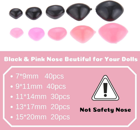 Yetaha 150PCS Plastic Nose, 5 Sizes Craft Triangle Nose for Stuffed Animals Doll, Bear, Dog, Puppet DIY Making, Black&Pink...