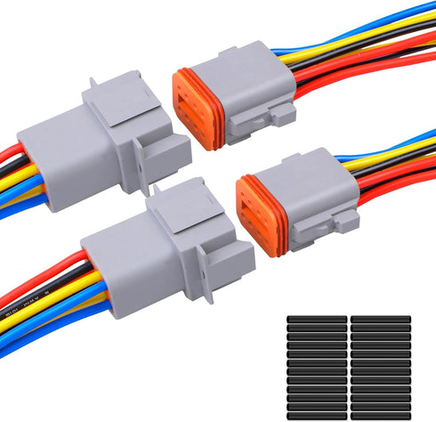 2Pack 8-Pin Waterproof DT Connector Male and Female Wire Connectors with 16AWG 105? 600V Wires and Heat Shrink Tubes, Applicable for Automotive El...