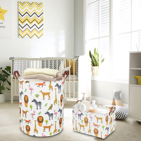 Kids Storage Basket,Collapsible Woodland Jungle Forest Printed Storage Bin,Rectangular Waterproof Gift Box with Handles,Baby Toy Baskets for Bedro...