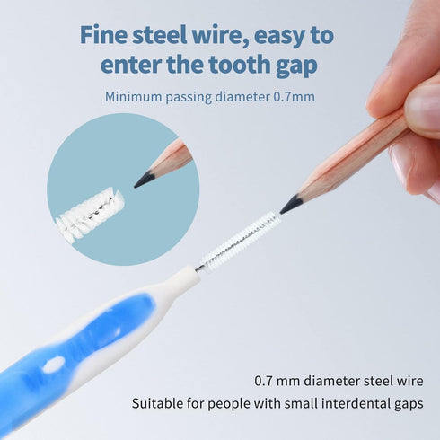 Interdental Brushes, Dental Brush Cleaner Toothpick Flossing Head Tooth Cleaning Tool with Portable Case for Tooth Cleaning(Blue) (Micro Tight Tee...