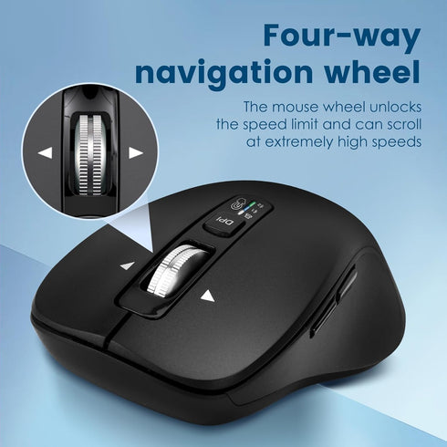Wireless Bluetooth Mouse (USB + BT1 + BT2), Full Size Mouse, 4-Way Scrolling, Multi-Device Silent Mouse for Computer, Laptop, iPad, MacBook (Black...