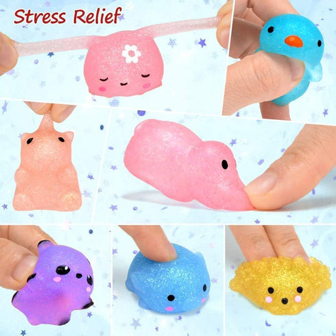 LUDILO Mochi Animal Squishies Toys 2nd Generation Glitter Mochi Squishy 20pcs Kawaii Mini Squishies Squeeze Toys for Kids Stocking Stuffers Class ...