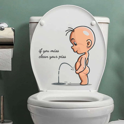 Cartoon Villain Toilet Stickers, Clean Your Piss Funny Decals, Waterproof Vinyl Wall Art Sign Decor, Removable Toilet Seat Quote Murals for Toilet...