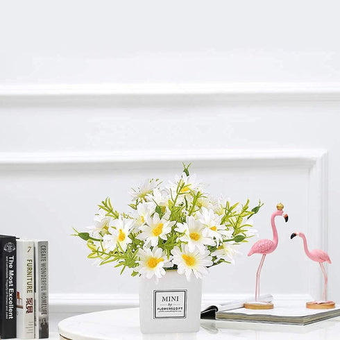 AIFUSI Artificial Flowers, Faux Flowers in Vase Small White Daisy Decor Mini Silky Artificial Daisies Fake Plant Flower Decor for Home Decor Indoo...