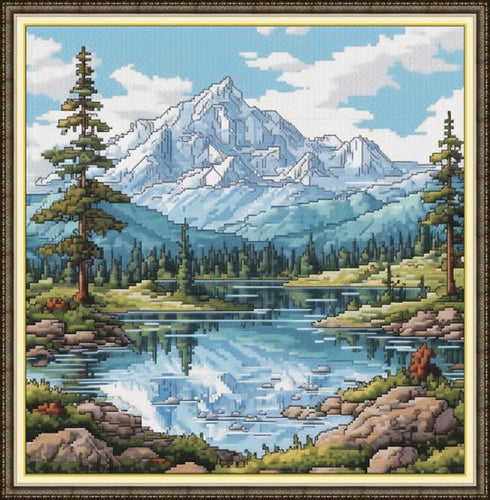 11 CT Cross Stitch Kits for Beginners Mountains & Lake Printed Stamped Cross-Stitch Supplies Needlework Printed Embroidery Kits DIY Kits Needlepoi...