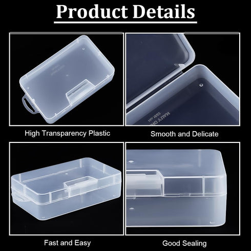 BENECREAT 4 Pack 5.5x3.35x1.5 Large Clear Plastic Box Container Clear Storage Organizer with Hinged Lid for Small Craft Accessories Office Supplie...