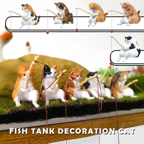 Kawaii Resin Cat Ornaments,Miniature Animal Model Creative Decoration,Aquarium Ornament,Vivid Shape DIY Aquarium Cat Fishing Ornament,Home Resin S...