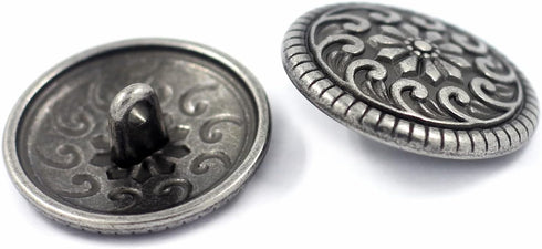 Bezelry 12 Pieces Sea Wave and Flower Metal Shank Buttons. 23mm (7/8 inch) (Gray Silver)...