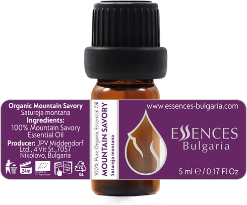 Essences Bulgaria Organic Mountain Savory Essential Oil 1/6 Fl Oz | 5ml | Satureja Montana | 100% Pure and Natural | Undiluted | Therapeutic Grade...