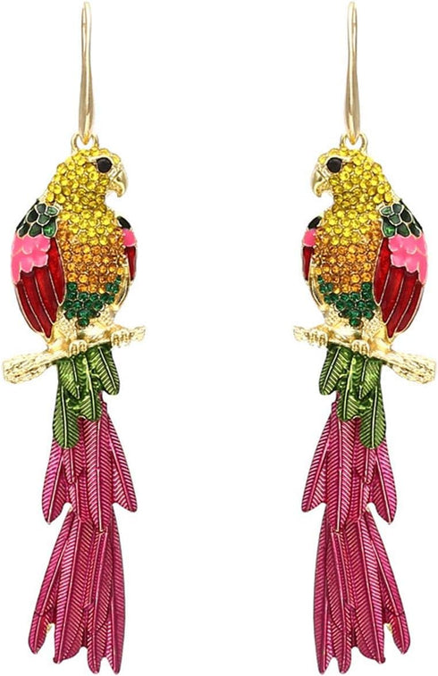 Colorful Parrot Dangle Earrings Shining Rainbow Rhinestone Drop Earrings Bohemian Animal Bird Earrings for Women Jewelry...