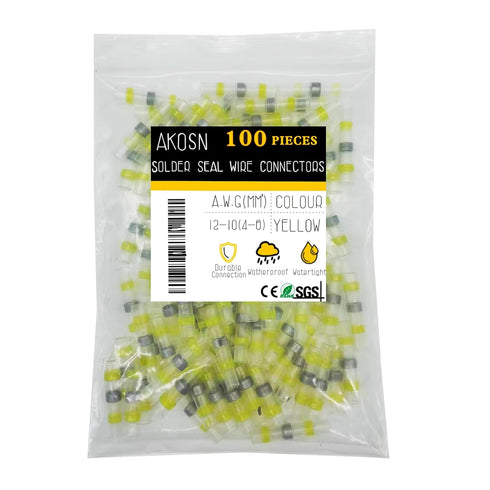 100 PCS Yellow Heat Shrink Butt Connectors,12-10 AWG, Self Soldering Butt Connector, Waterproof Solder Seal Wire Connectors, Butt Splice Wire Term...