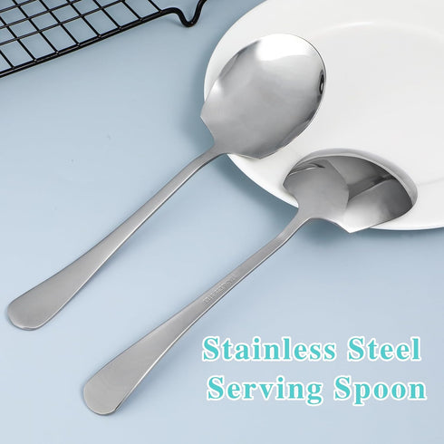 3 Pcs Large Serving Spoons, Stainless Steel Serving Spoon, Spoons Table Spoons, Long Handle Soup Spoons, Large Serving Tablespoons, Serving Spoons...