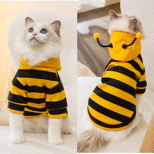 Halloween Dog Bee Costumes Yellow Bumblebee Pet Hoodies for Small Dog Winter Cat Clothes Hooded Puppy Sweatshirt with D-Ring for Cat Kitten Chihua...