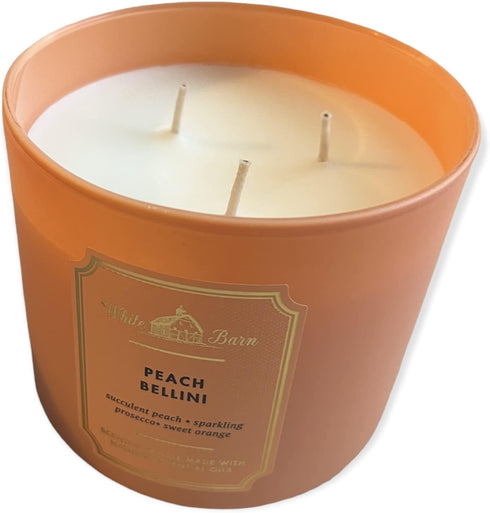 Bath and Body Works White Barn 3 Wick Scented Candle Peach Bellini with Essential Oils 14.5 Ounce...