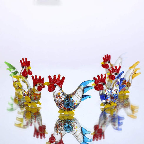 Crystalsuncatcher Handmade Mini Cock Art Glass Blown Animal Figurine(Cock)...